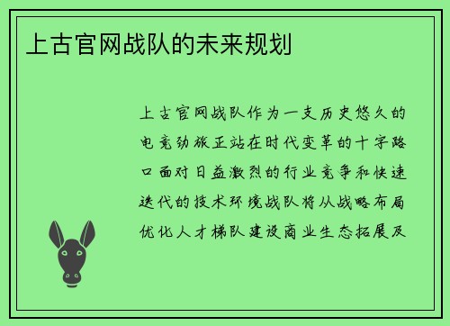 上古官网战队的未来规划