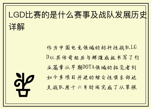 LGD比赛的是什么赛事及战队发展历史详解