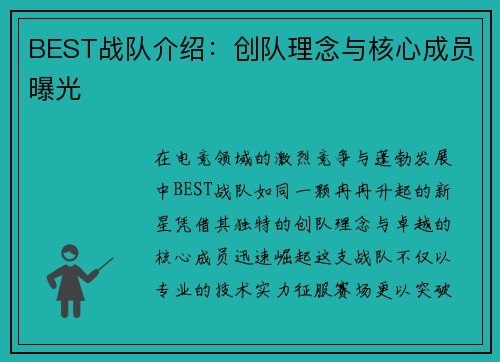 BEST战队介绍：创队理念与核心成员曝光